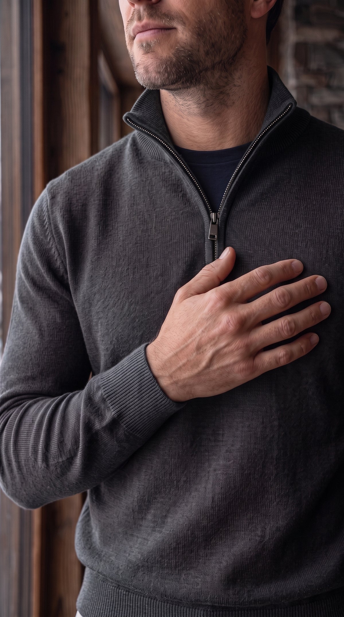 The Essence Cotton Sweater with Half Zip (Monochrome)