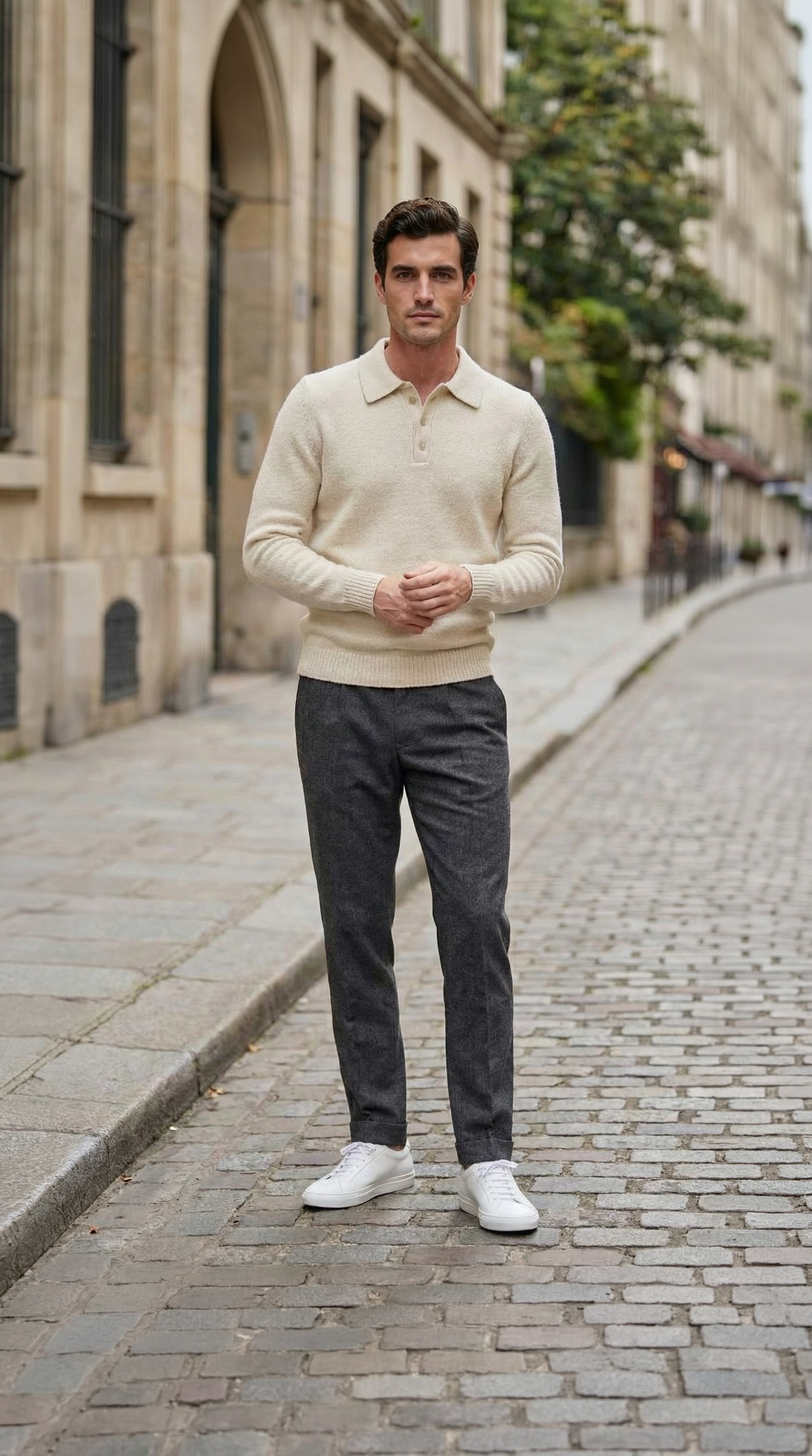 Beige boiled wool polo
