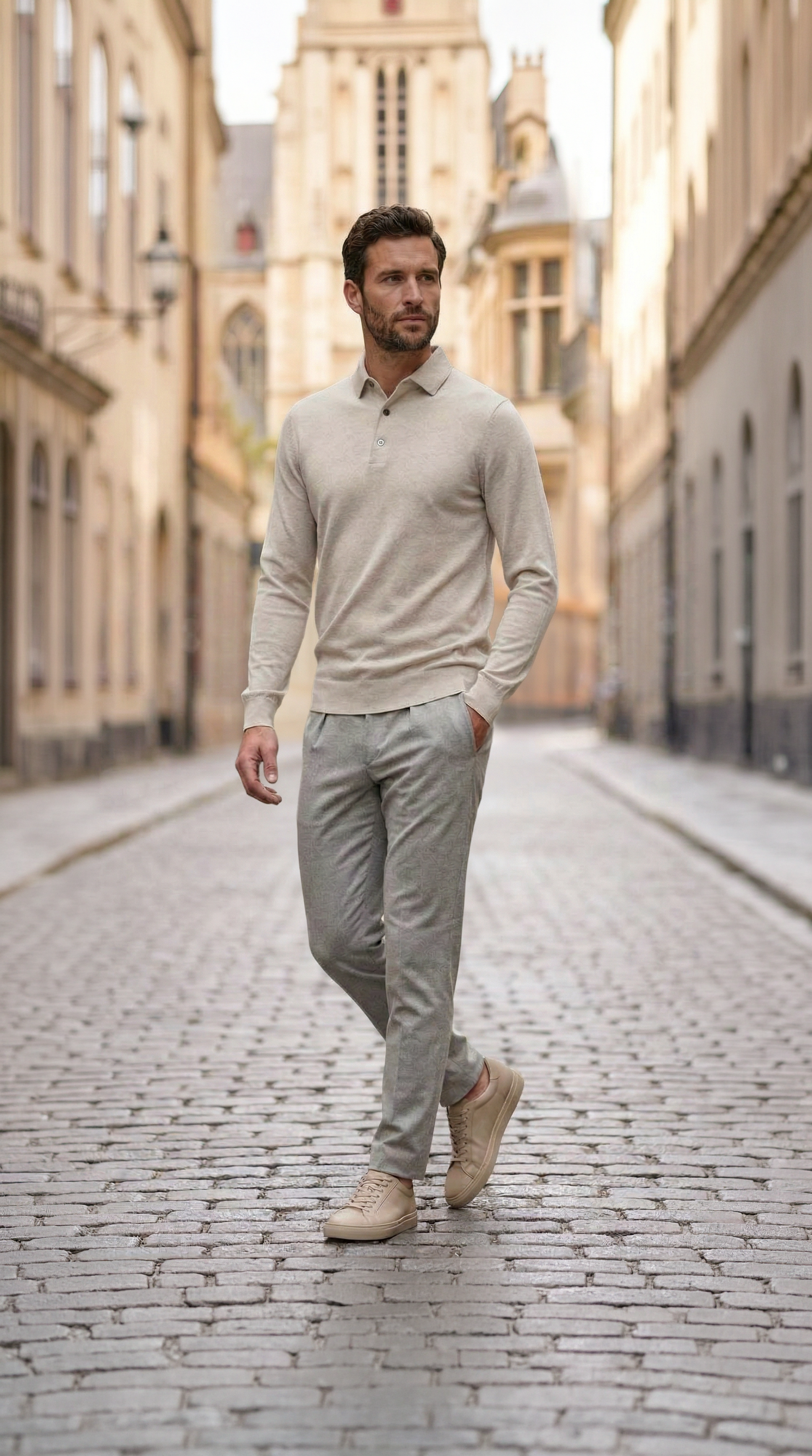 Beige luxury basic one piece polo