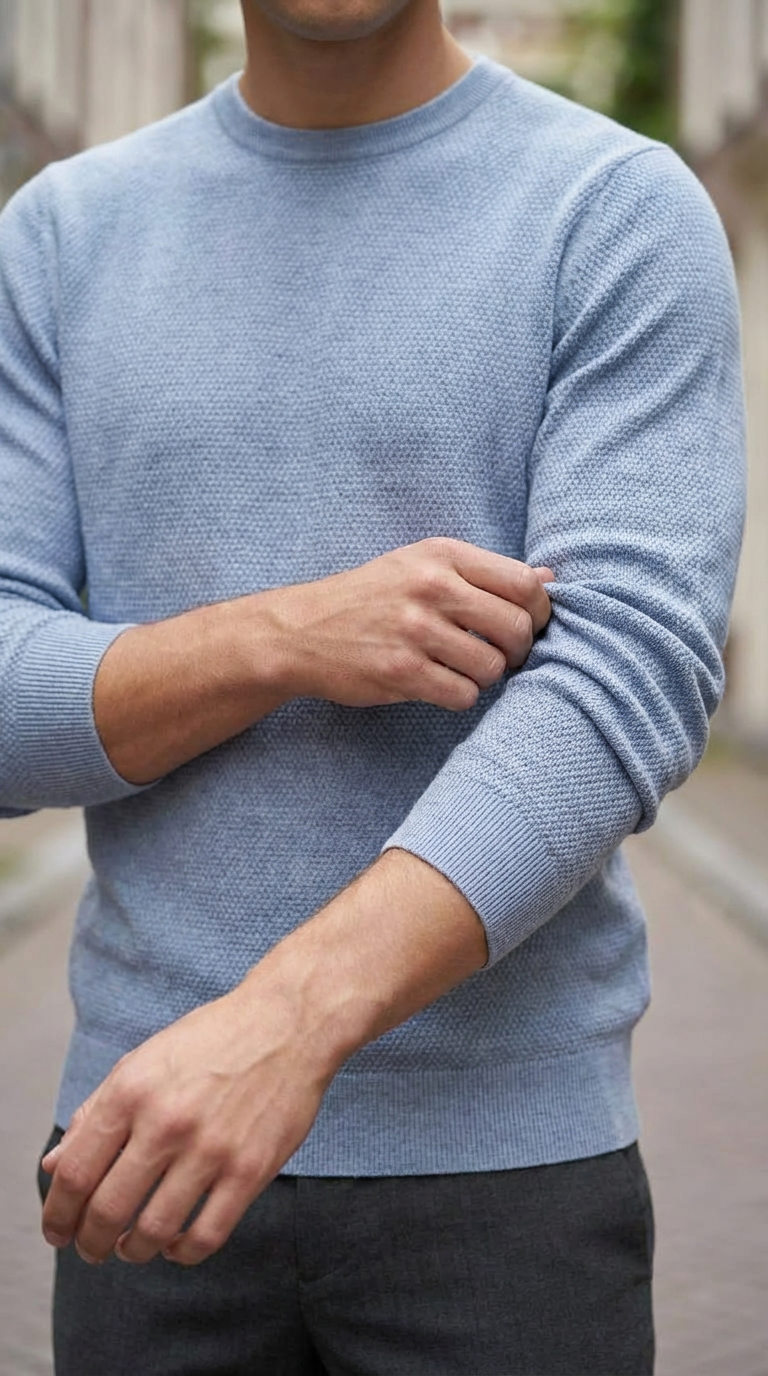 Blue structured crewneck