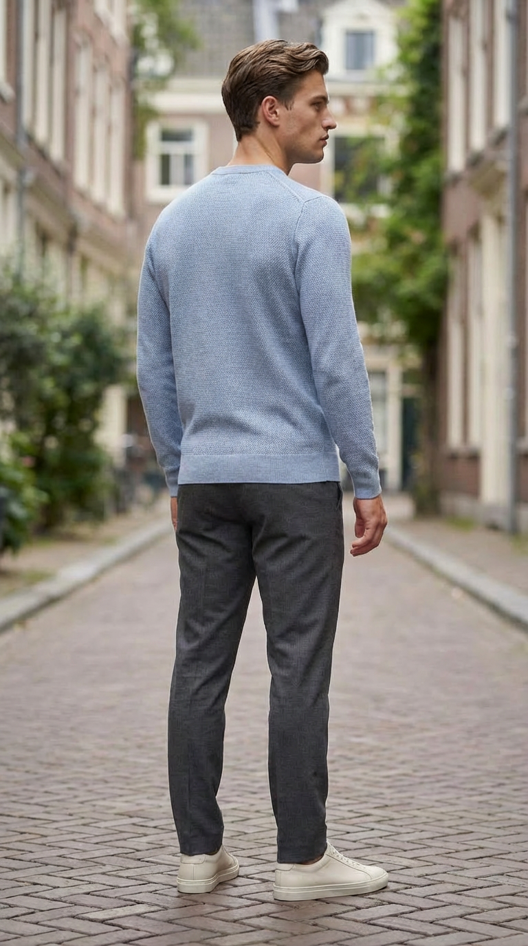 Blue structured crewneck