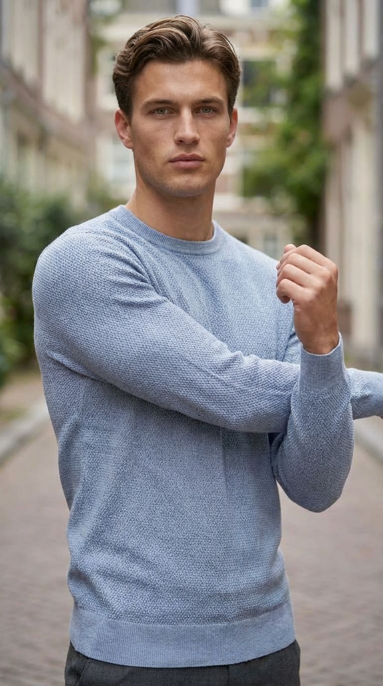 Blue structured crewneck