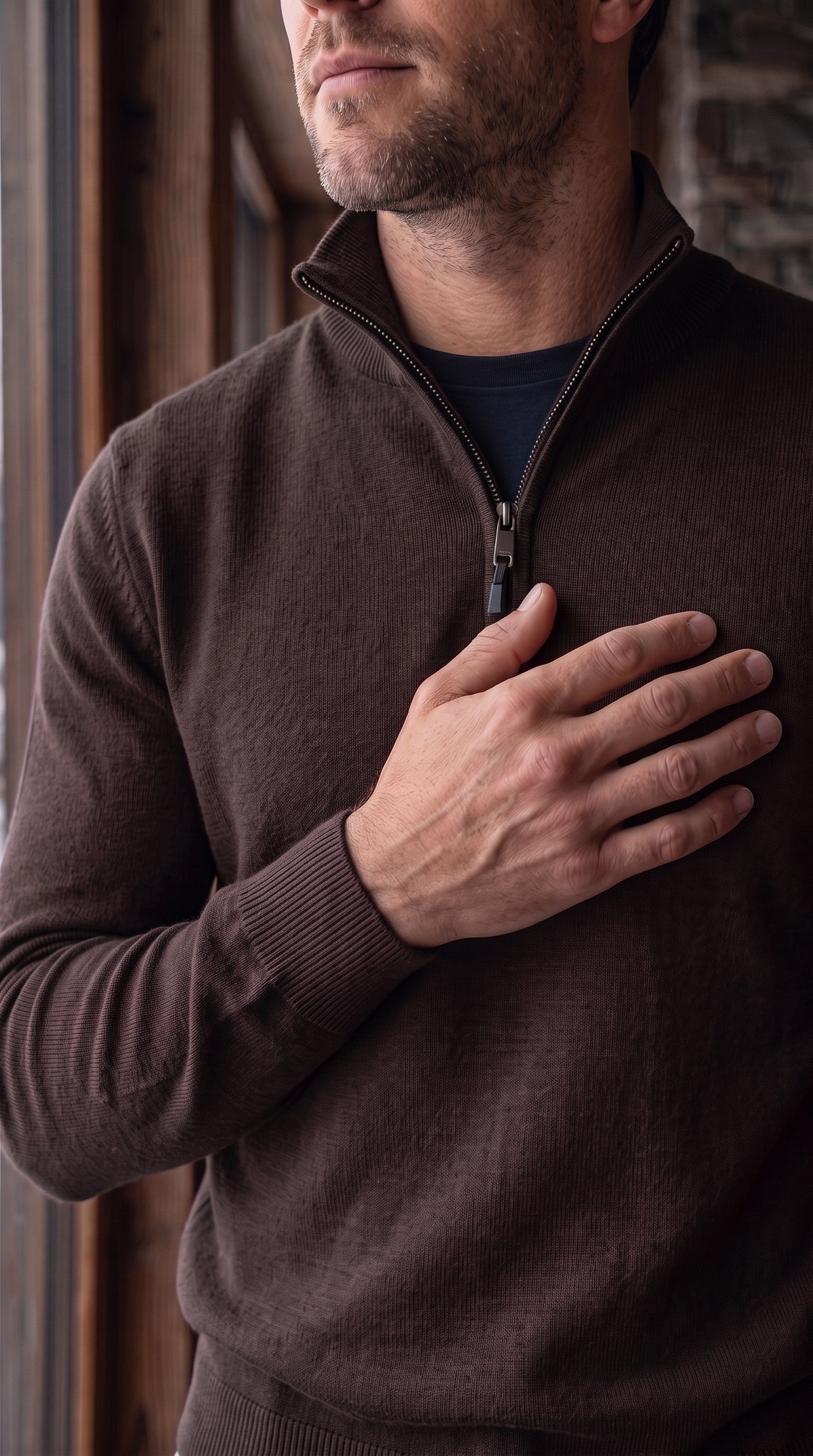 The Essence Cotton Sweater with Half Zip (Browns)