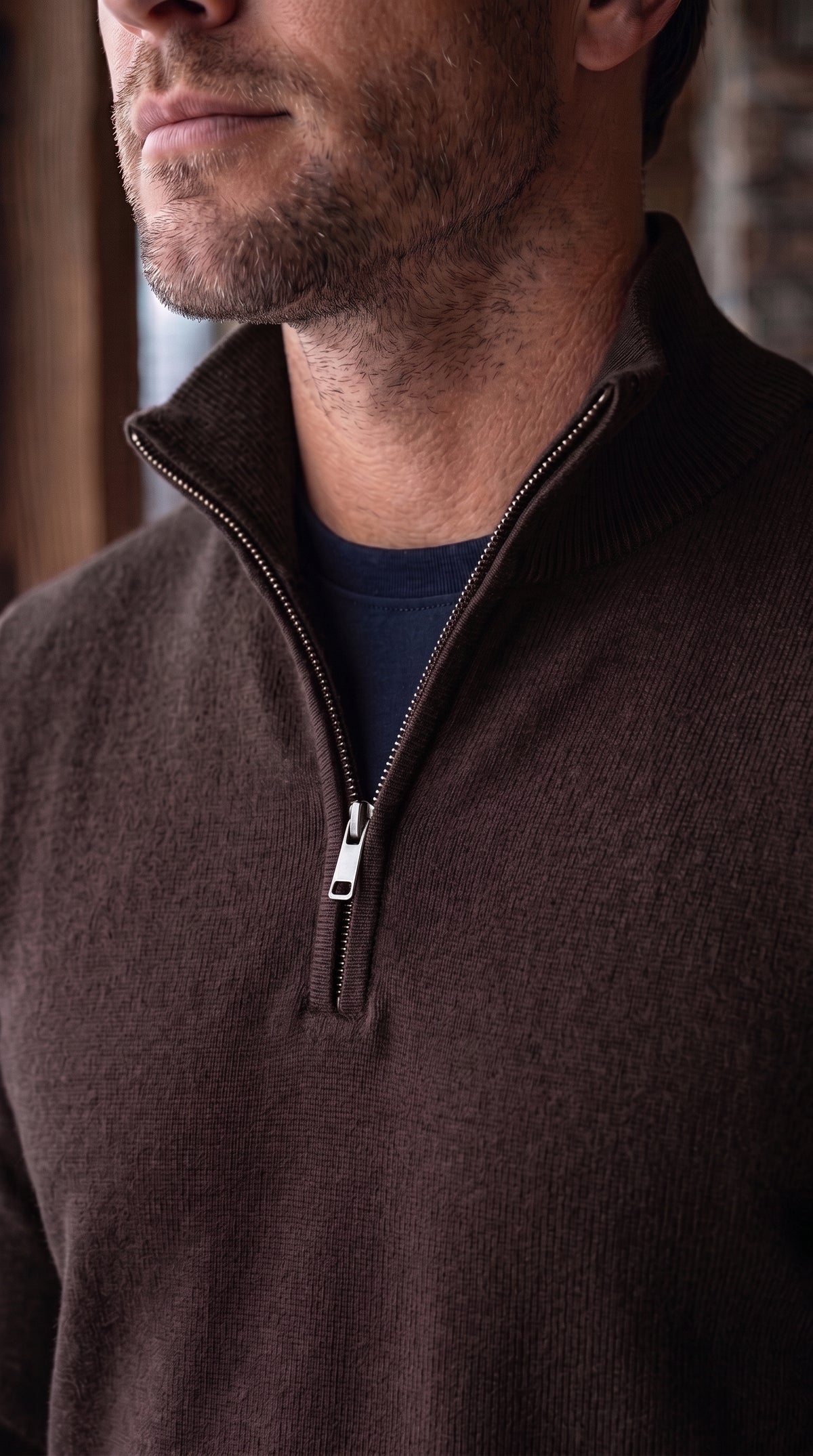 The Essence Cotton Sweater with Half Zip (Browns)