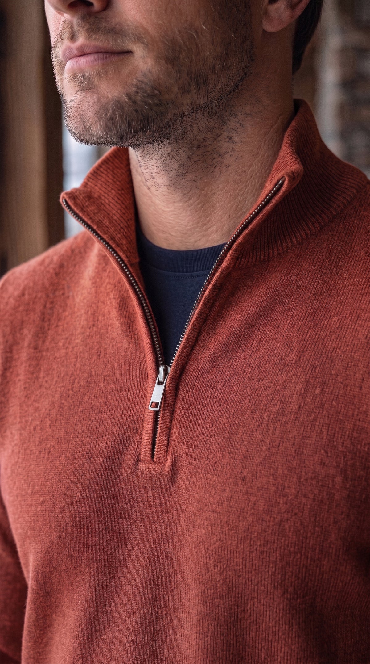 The Essence Cotton Sweater with Half Zip (Browns)