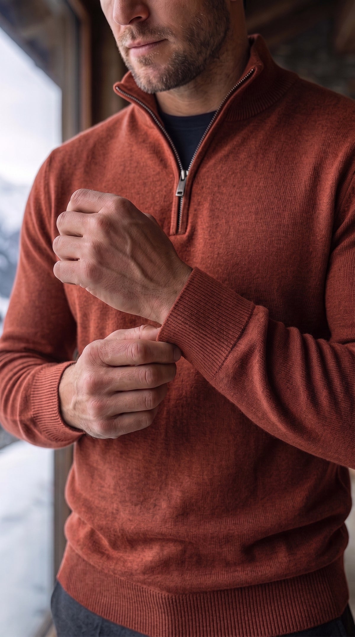 The Essence Cotton Sweater with Half Zip (Browns)