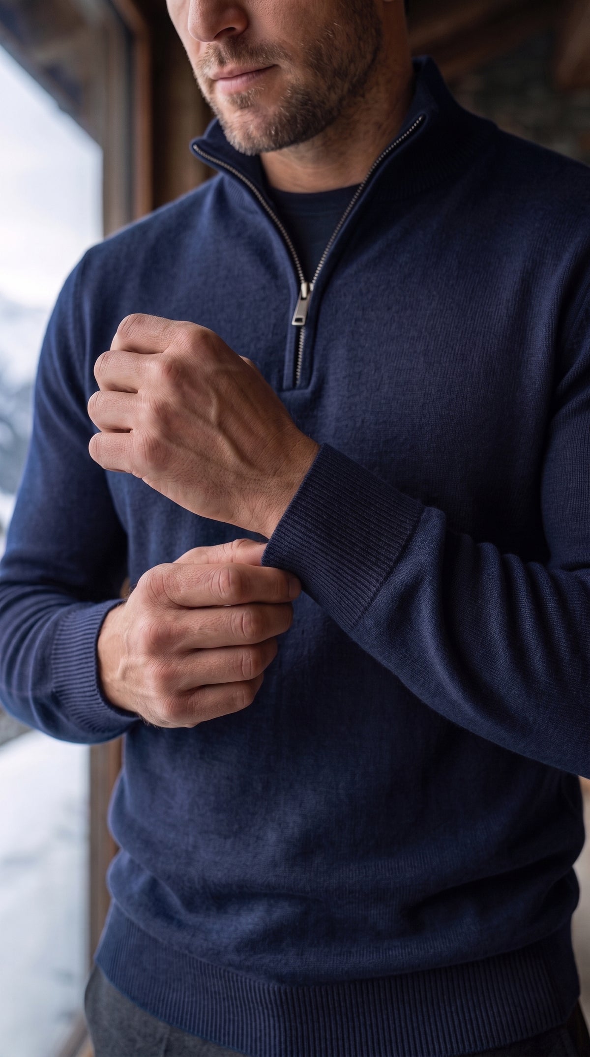 The Essence Cotton Sweater with Half Zip (Blue Colors)