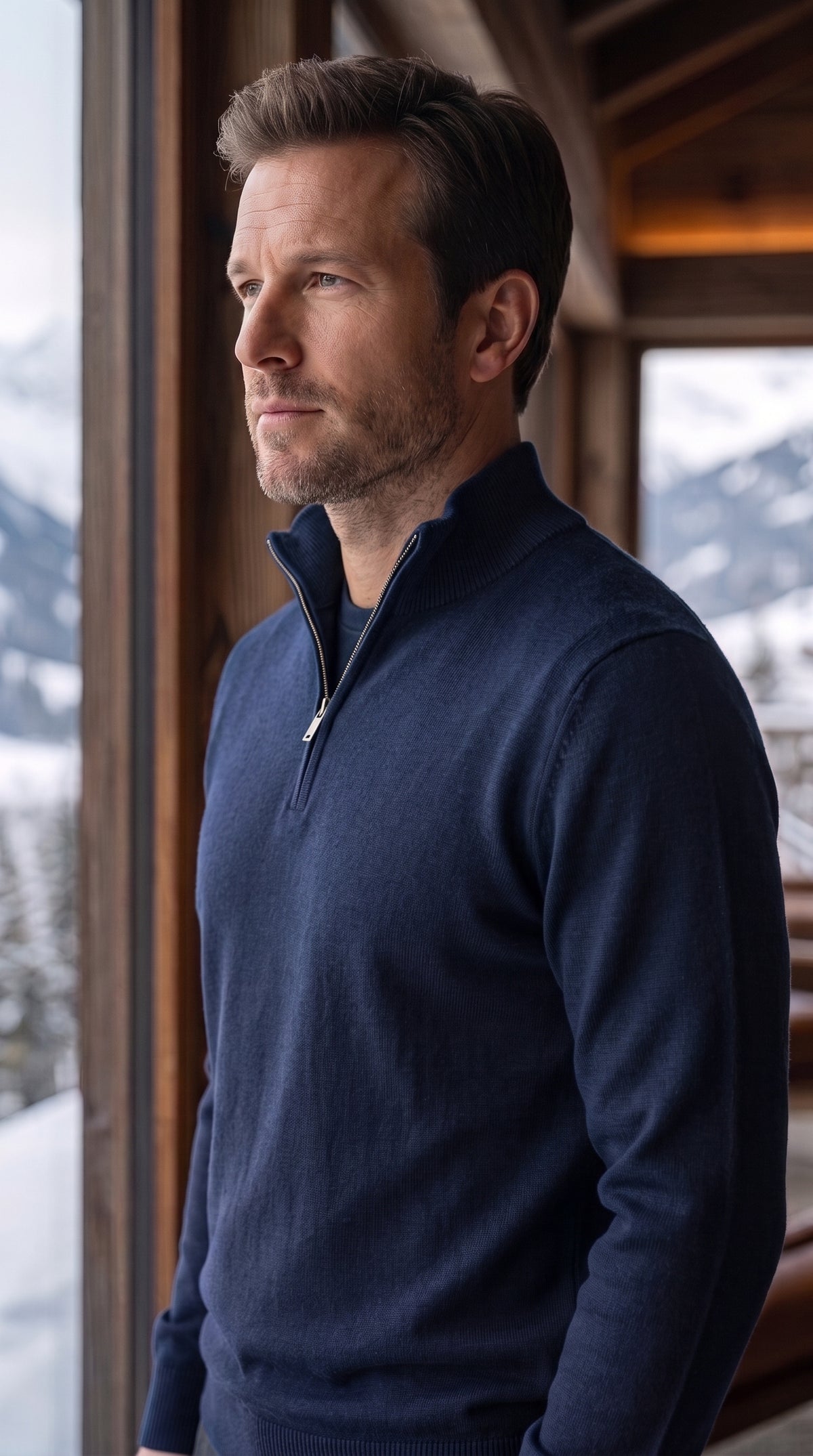The Essence Cotton Sweater with Half Zip (Blue Colors)