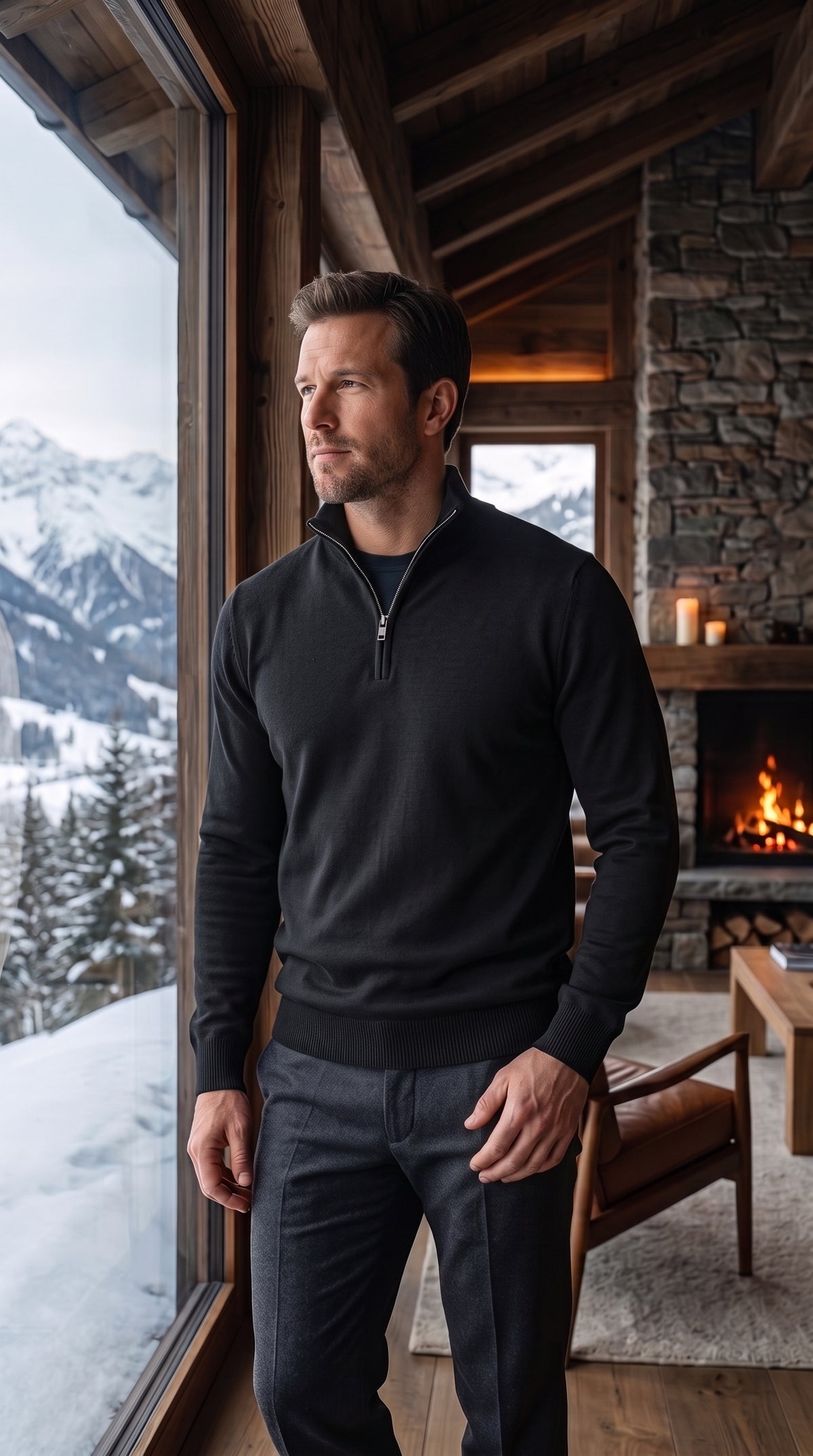 The Essence Cotton Sweater with Half Zip (Monochrome)