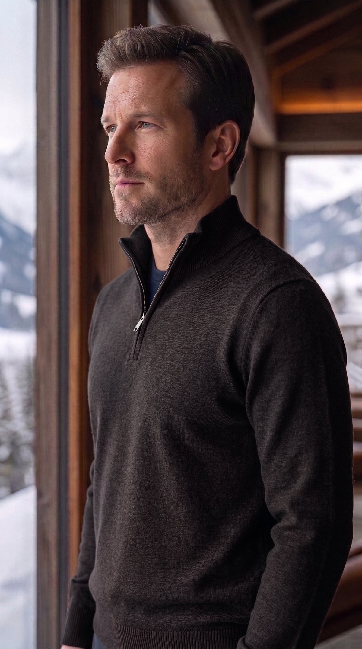 The Essence Cotton Sweater with Half Zip (Monochrome)