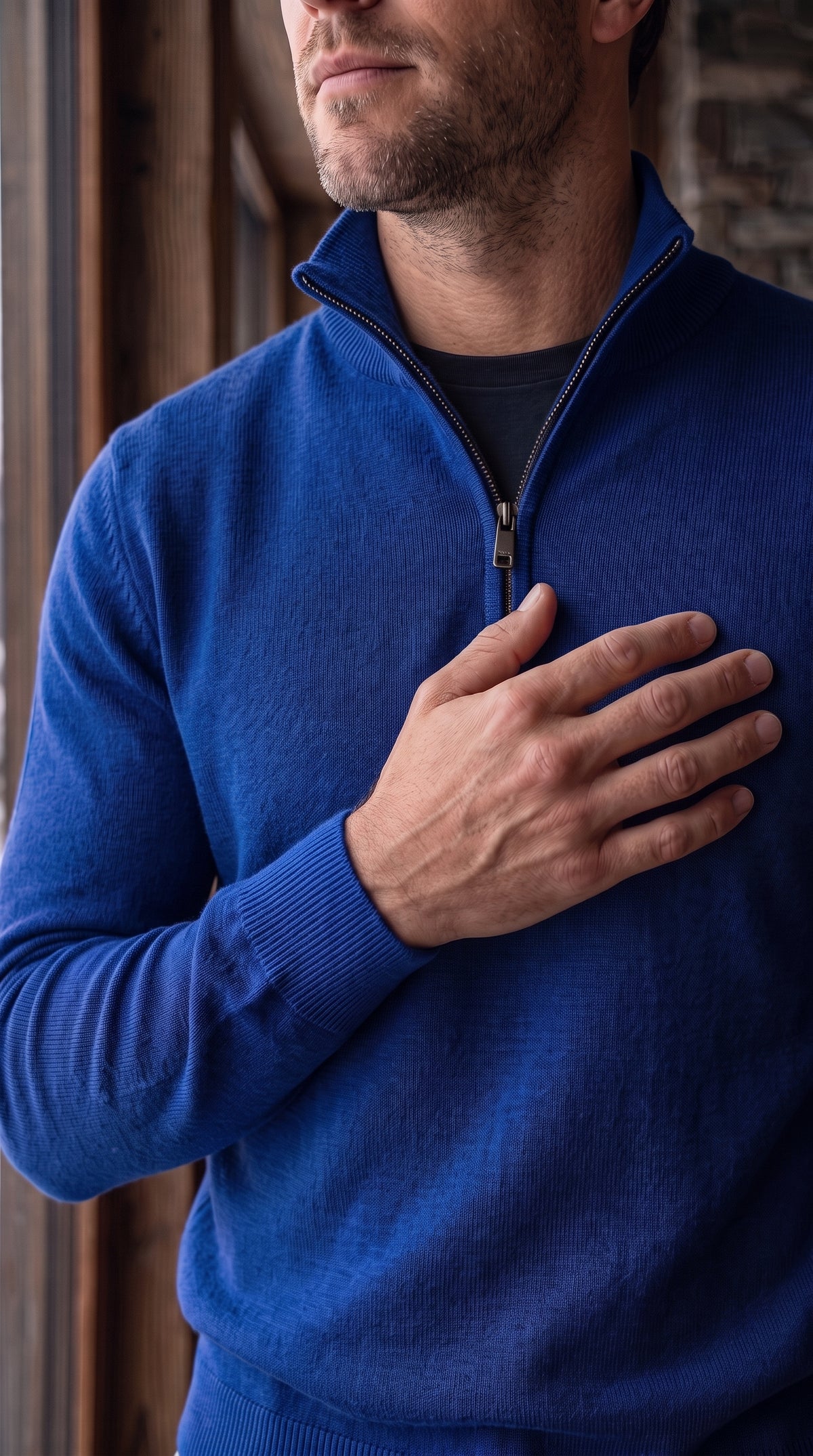 The Essence Cotton Sweater with Half Zip (Blue Colors)