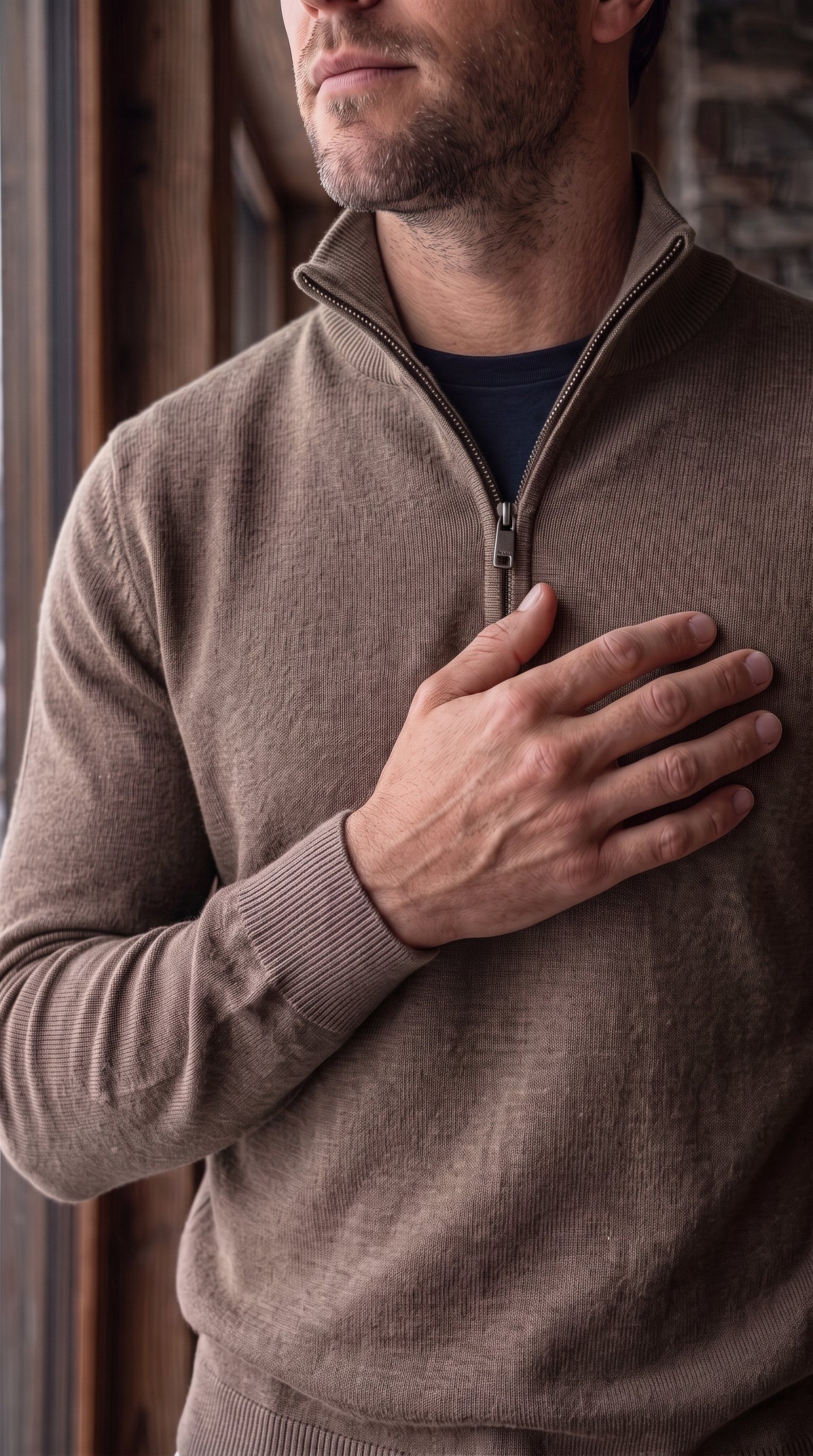 The Essence Cotton Sweater with Half Zip (Browns)