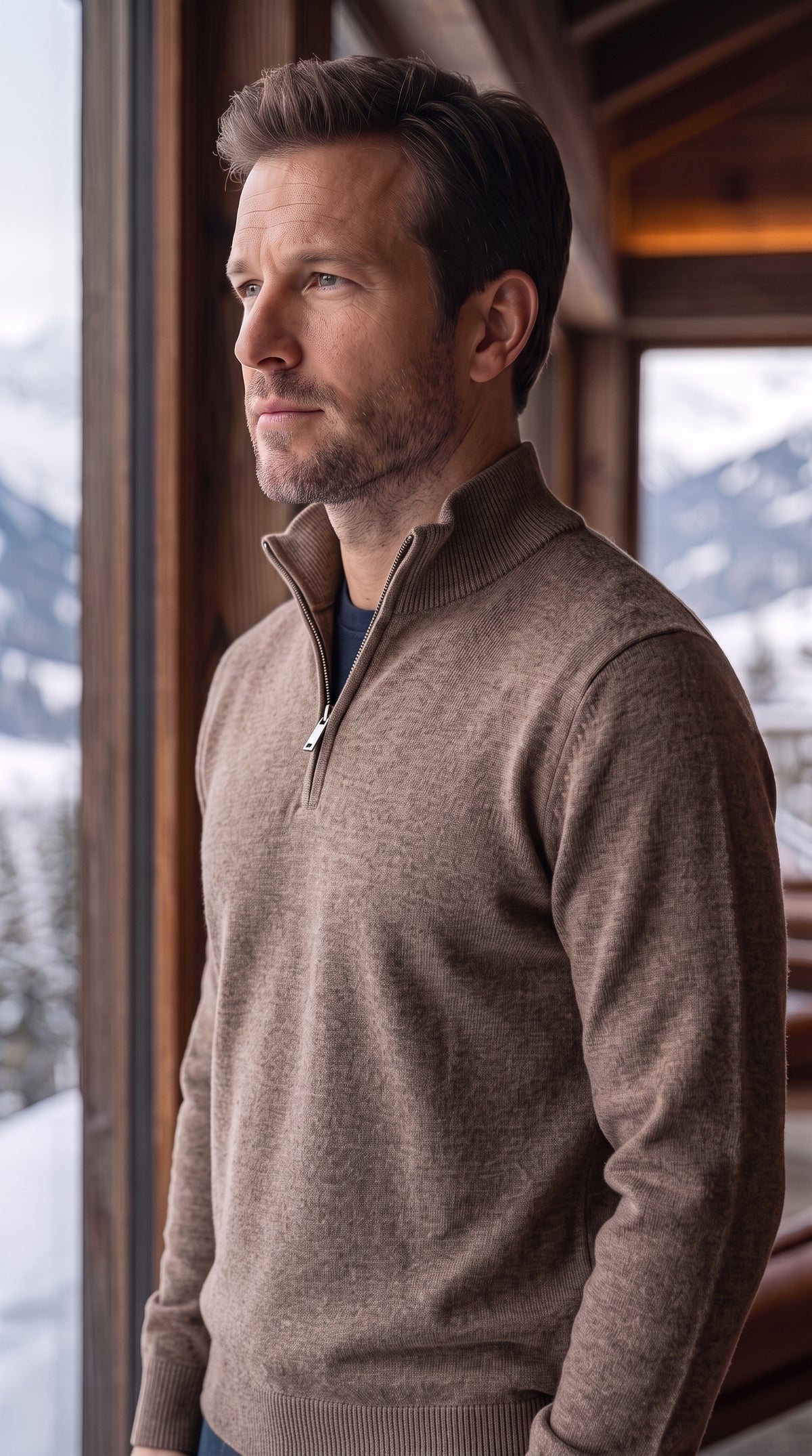 The Essence Cotton Sweater with Half Zip (Browns)