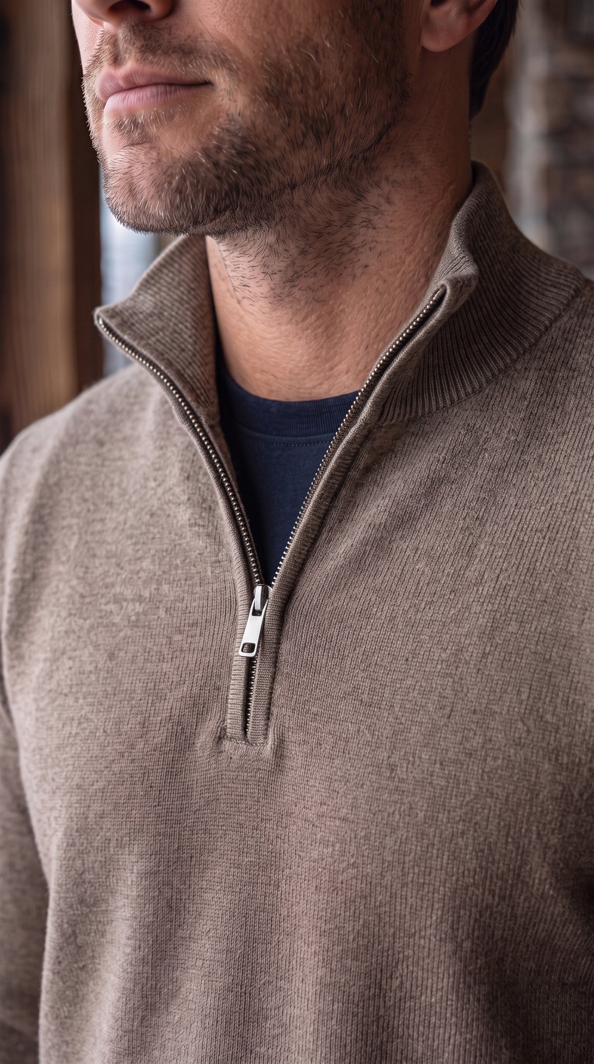 The Essence Cotton Sweater with Half Zip (Browns)