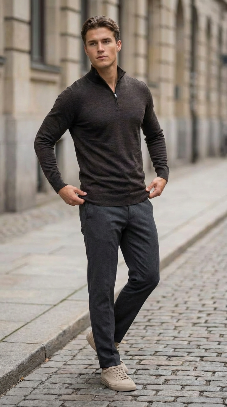 Dark Brown Half-Zip Pullover
