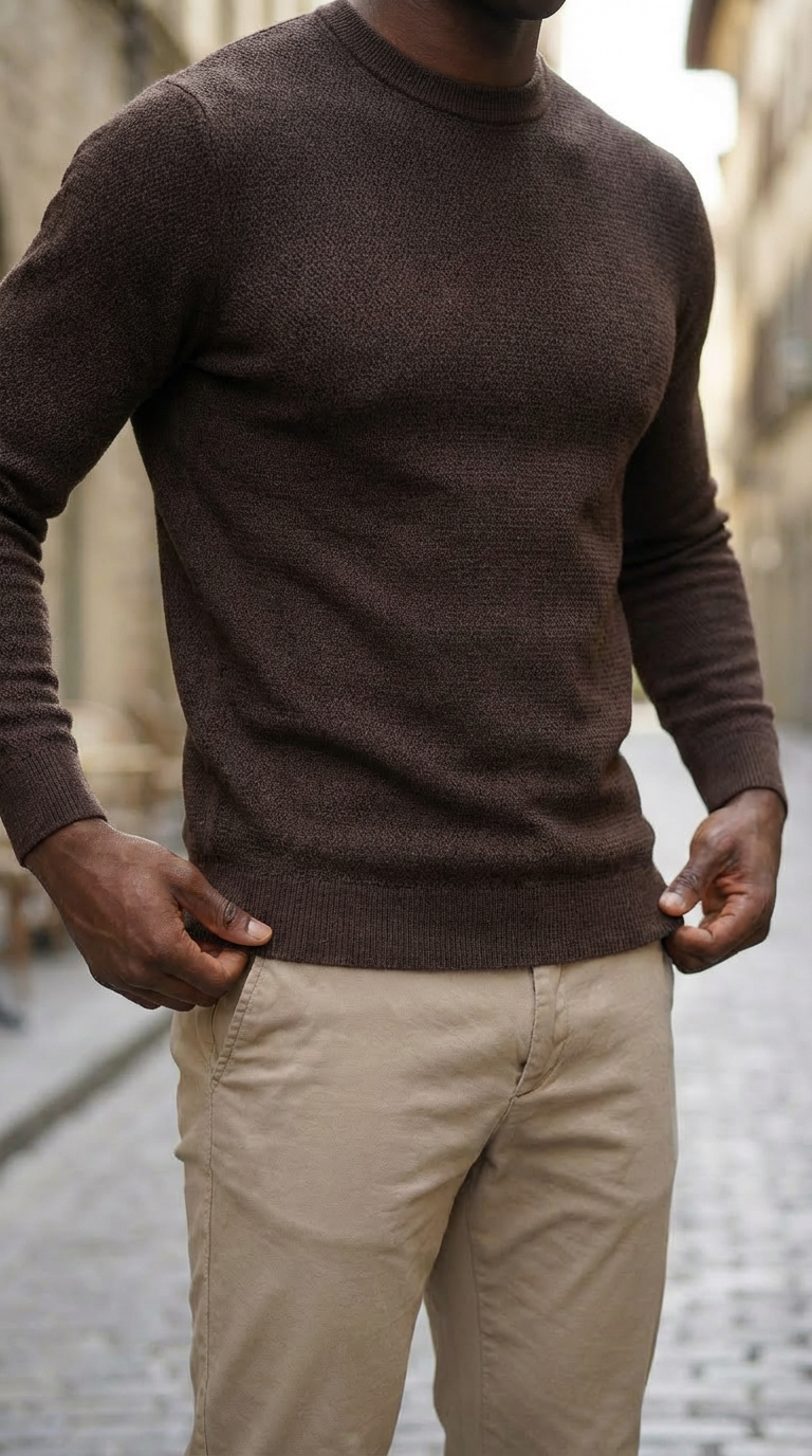 Dark brown structured crewneck