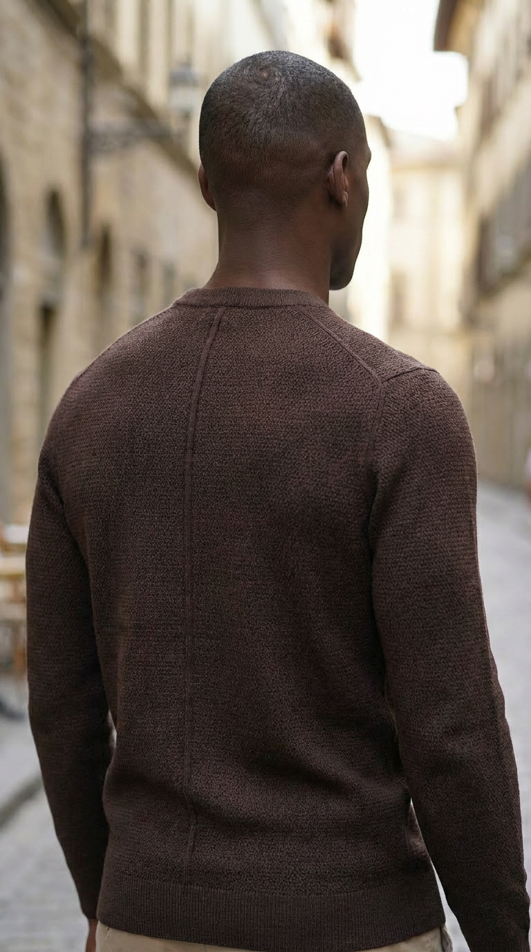 Dark brown structured crewneck