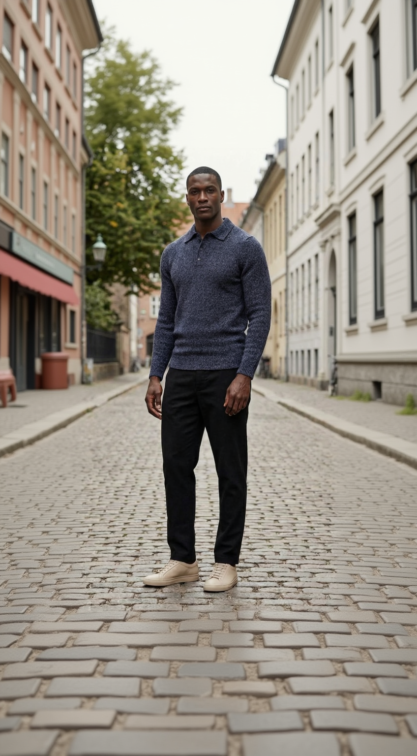 Navy boiled wollen polo