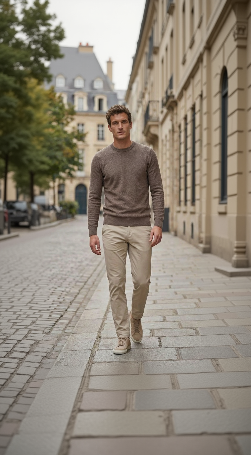 Taupe structured crewneck