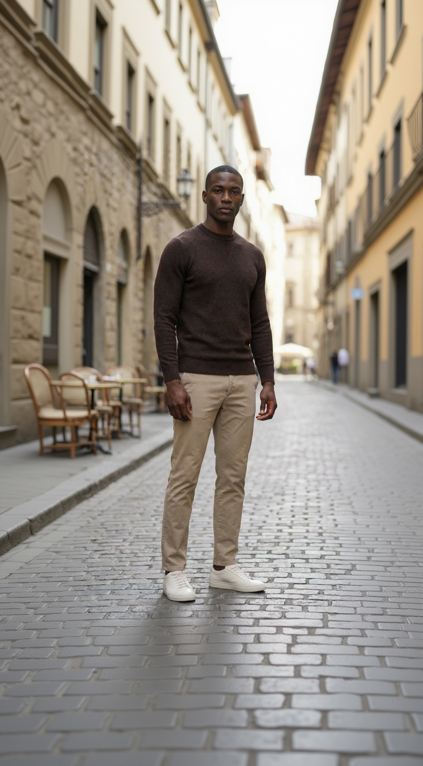 Dark brown structured crewneck