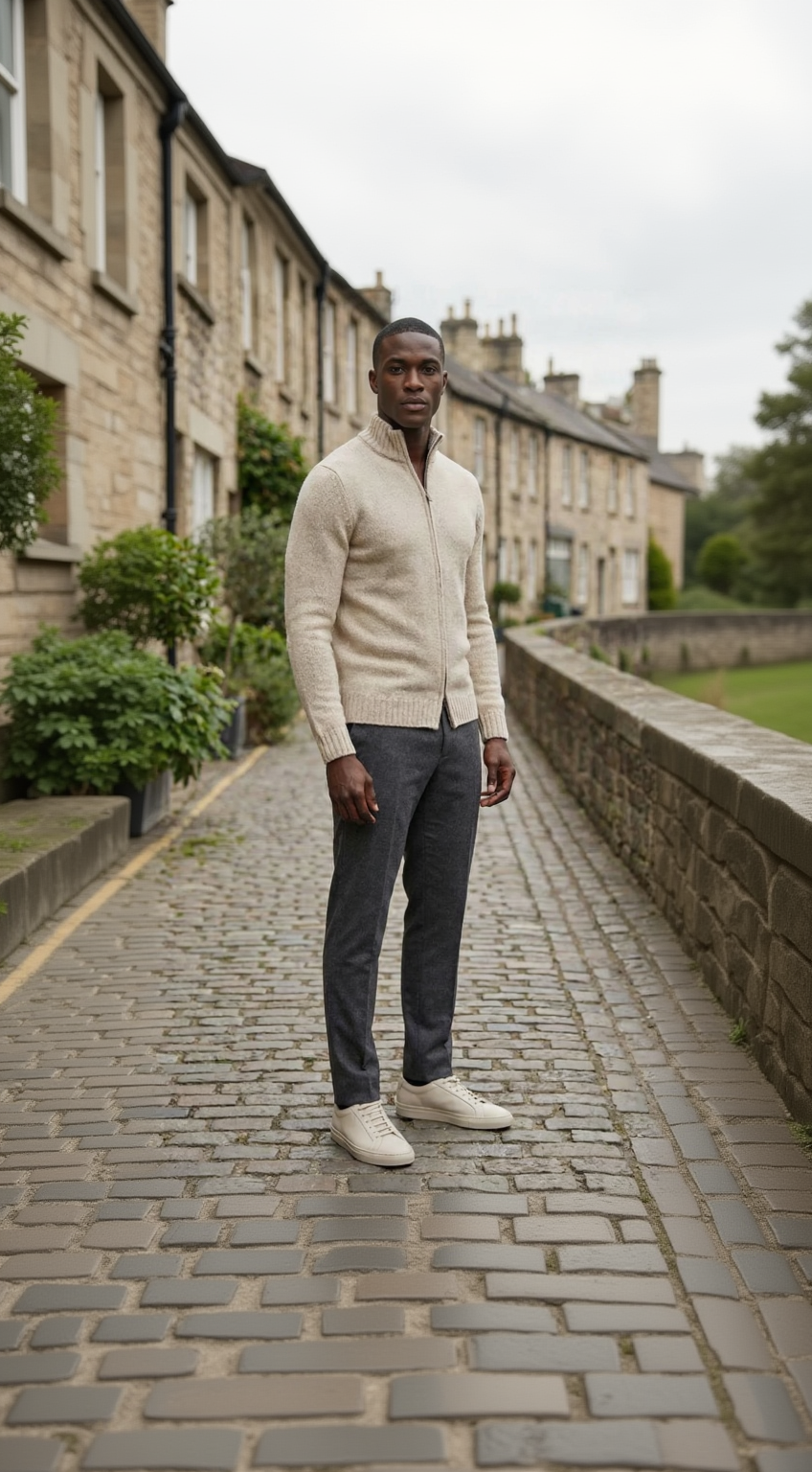 Beige boiled wool full zip