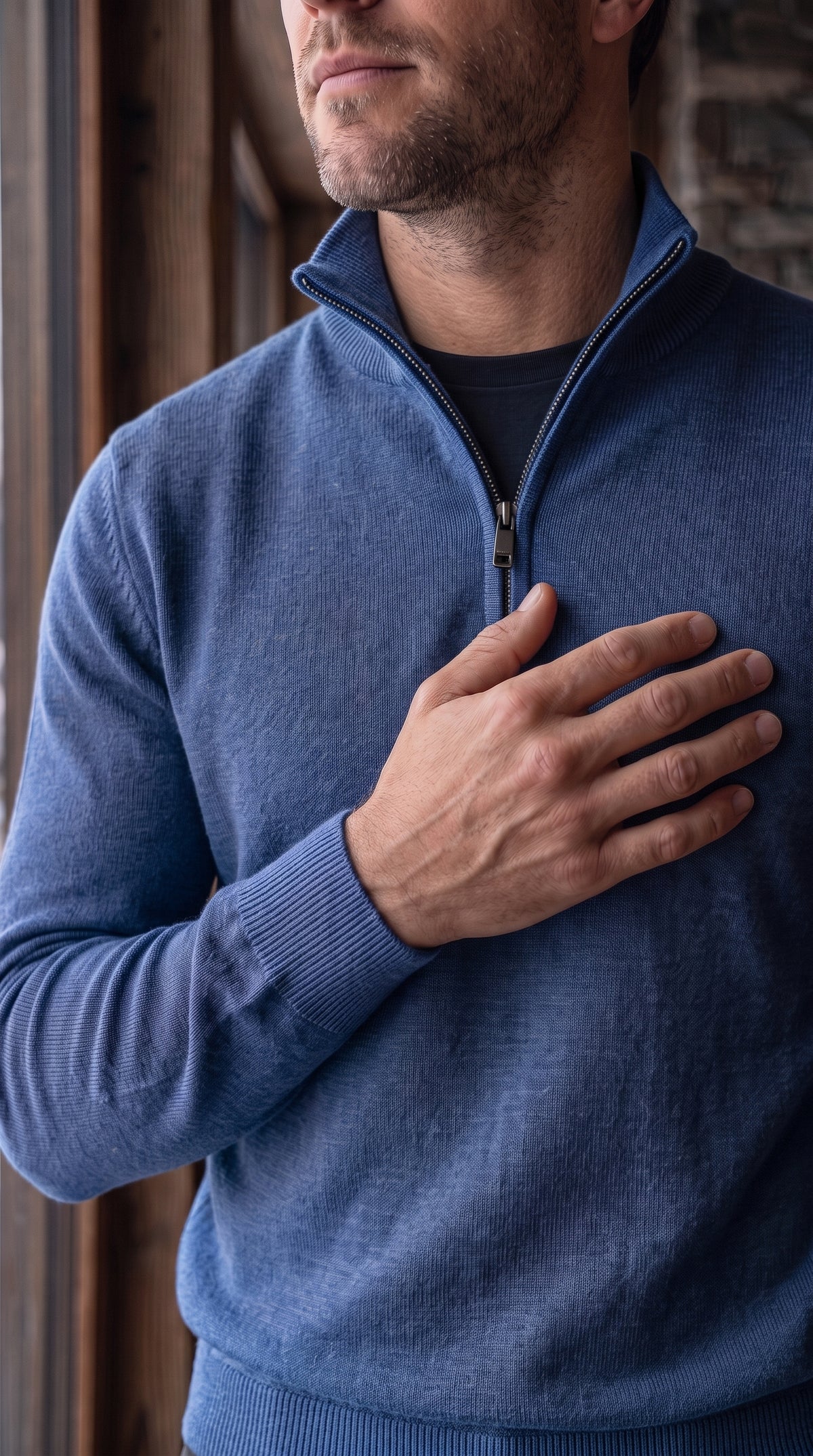 The Essence Cotton Sweater with Half Zip (Blue Colors)