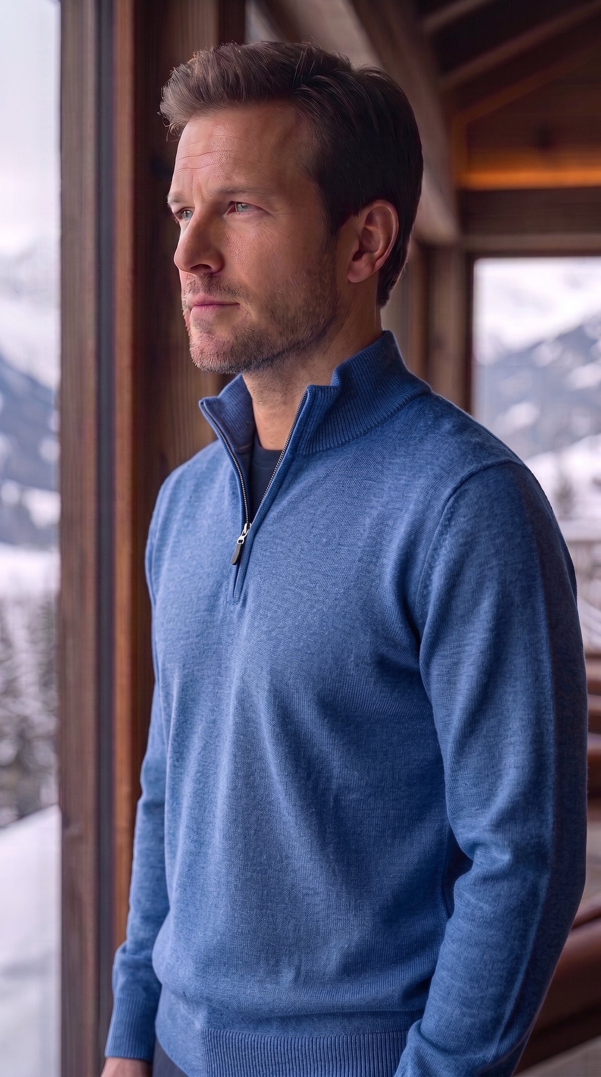 The Essence Cotton Sweater with Half Zip (Blue Colors)