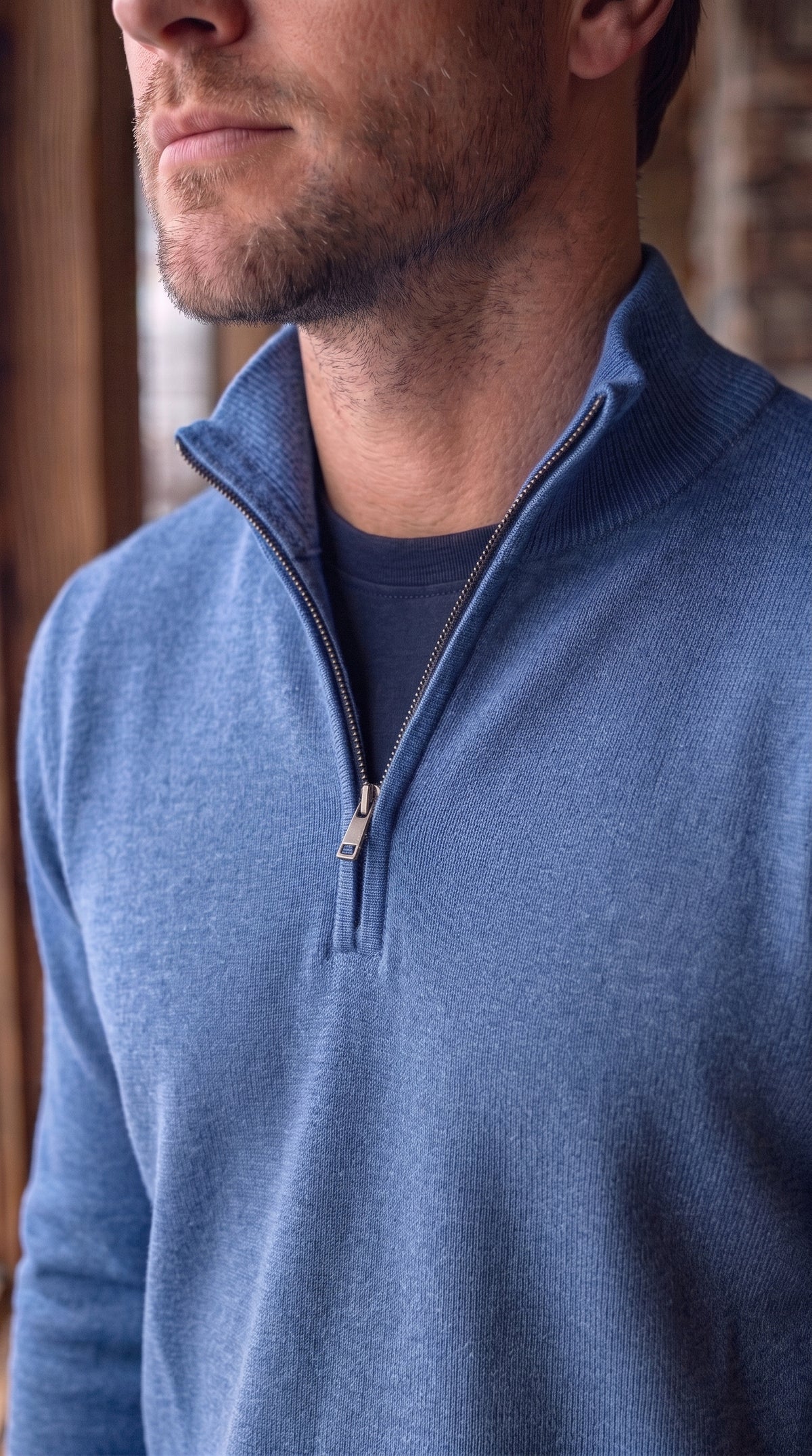 The Essence Cotton Sweater with Half Zip (Blue Colors)