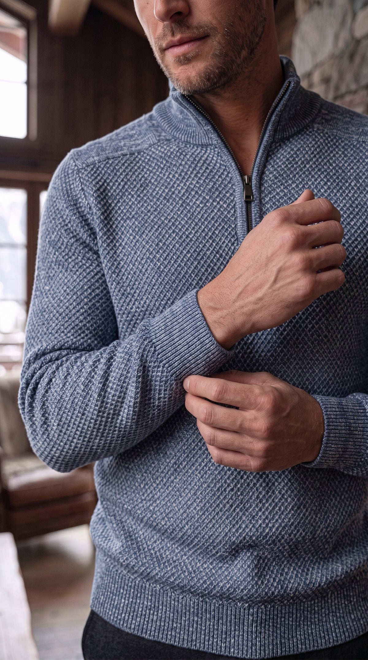 The Essence Knit Sweater with Half Zip (Blue)