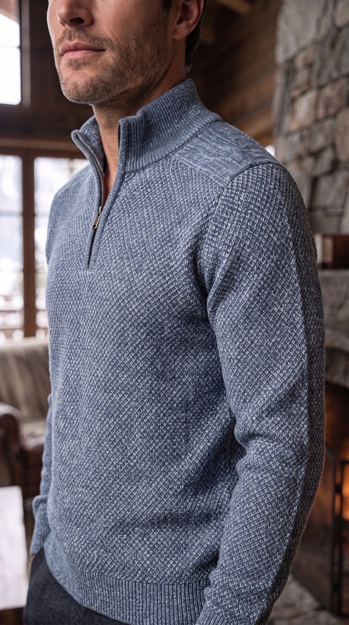 The Essence Knit Sweater with Half Zip (Blue)