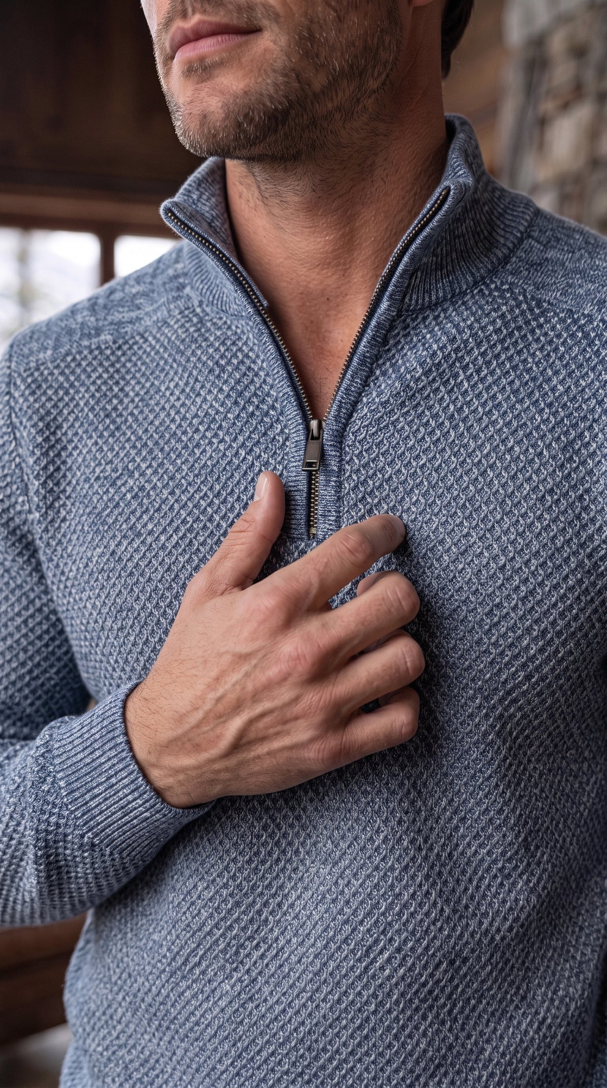 The Essence Knit Sweater with Half Zip (Blue)