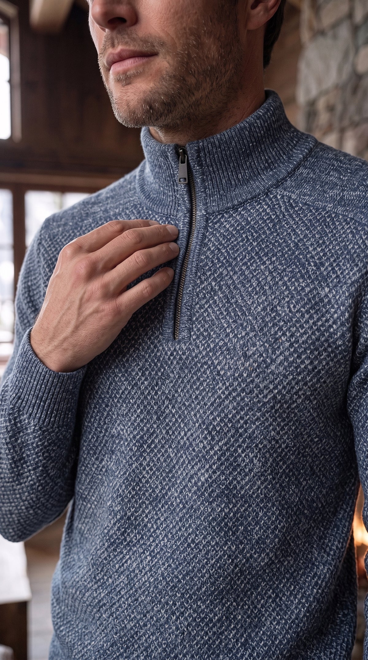 The Essence Knit Sweater with Half Zip (Blue)