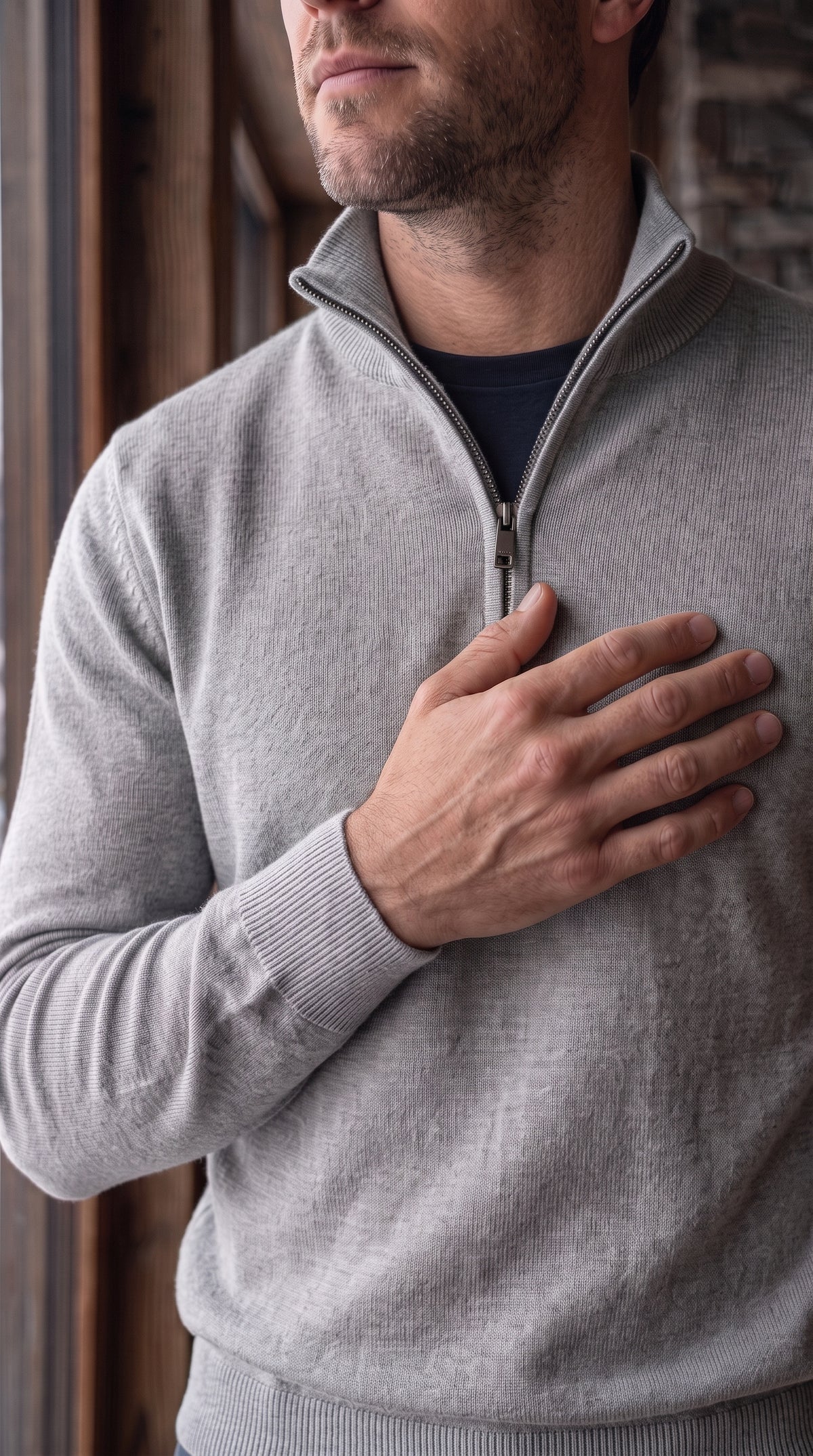 The Essence Cotton Sweater with Half Zip (Monochrome)
