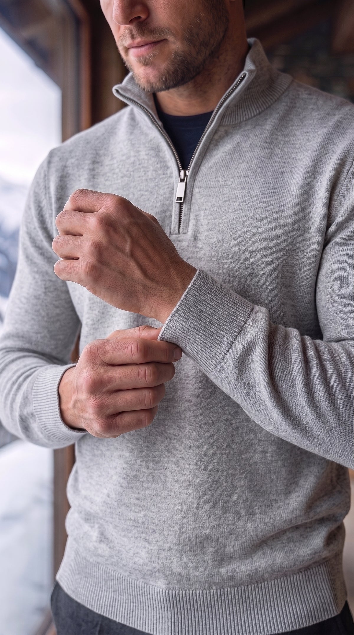 The Essence Cotton Sweater with Half Zip (Monochrome)