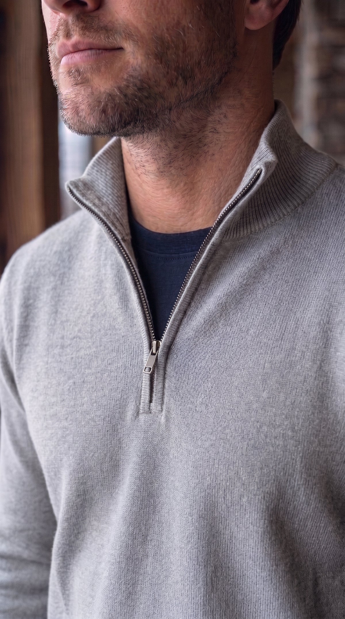 The Essence Cotton Sweater with Half Zip (Monochrome)