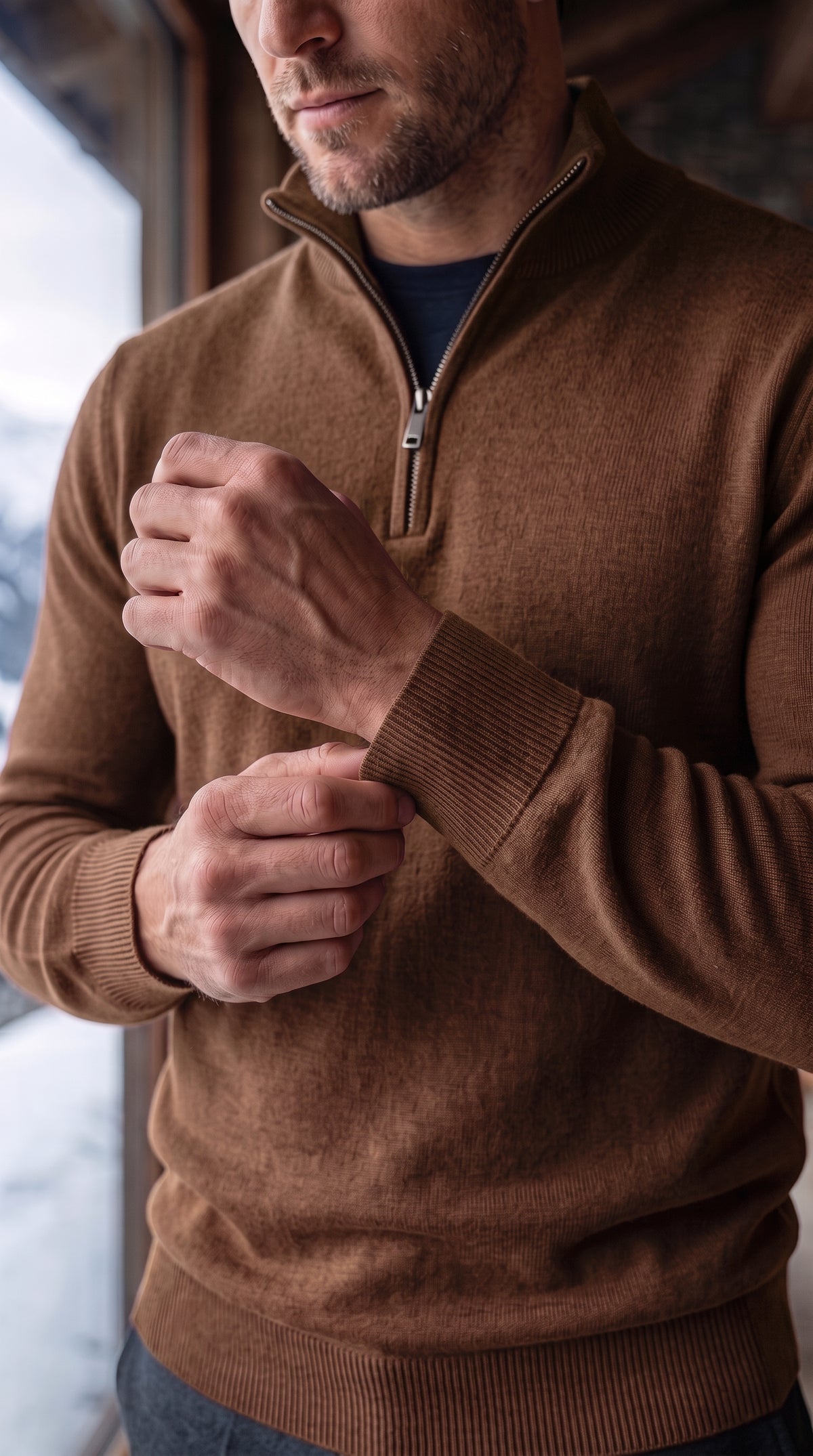 The Essence Cotton Sweater with Half Zip (Browns)