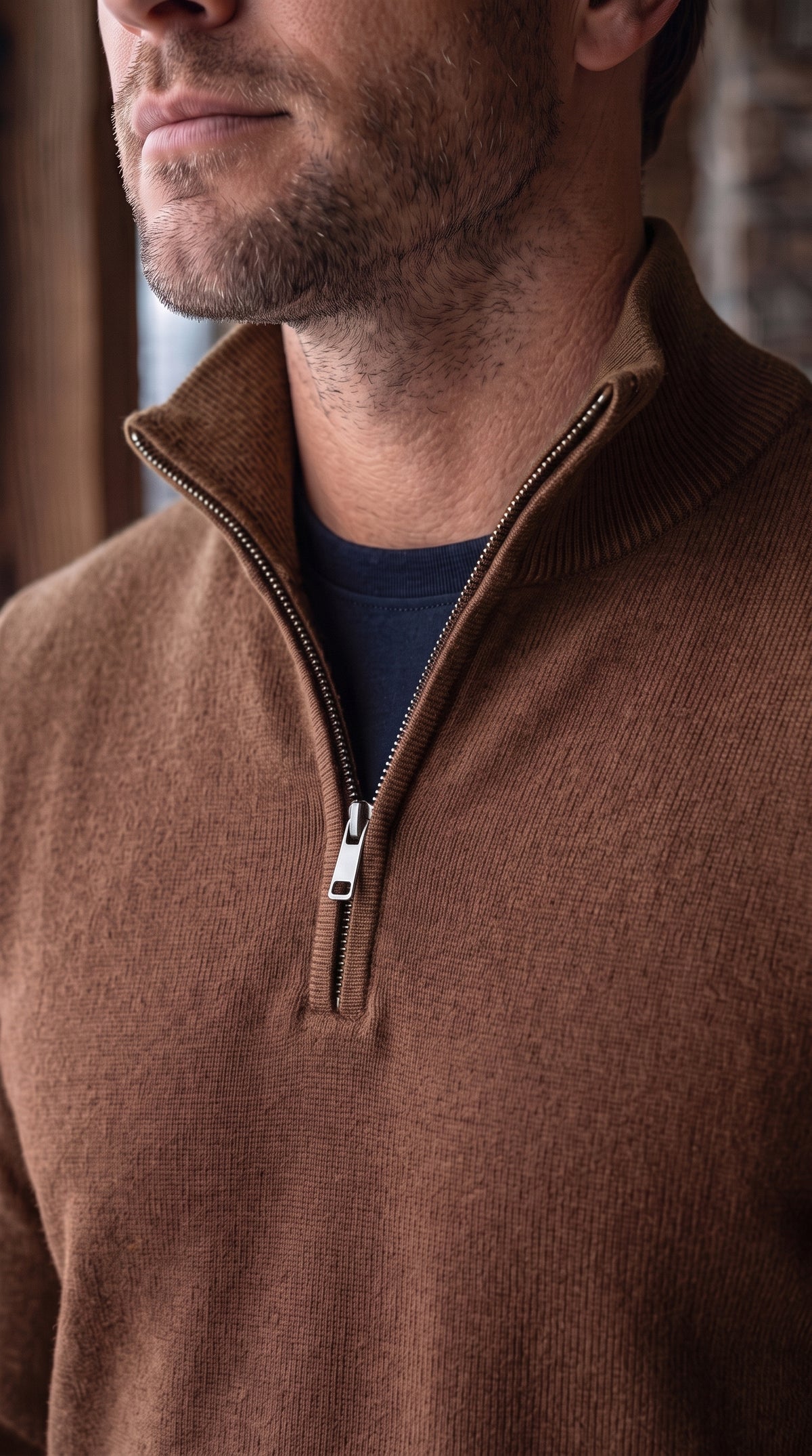 The Essence Cotton Sweater with Half Zip (Browns)