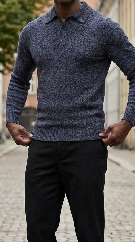 Navy boiled wollen polo