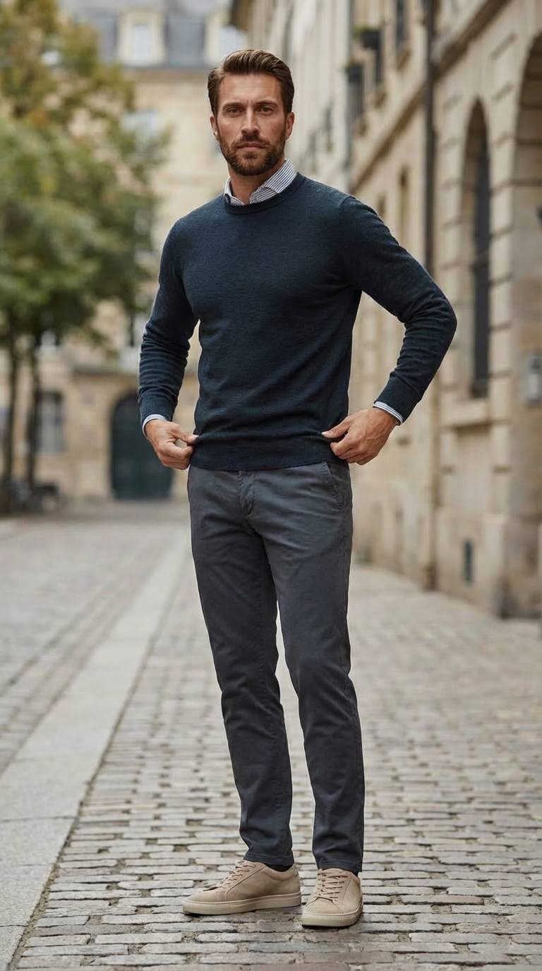 Navy structure crewneck