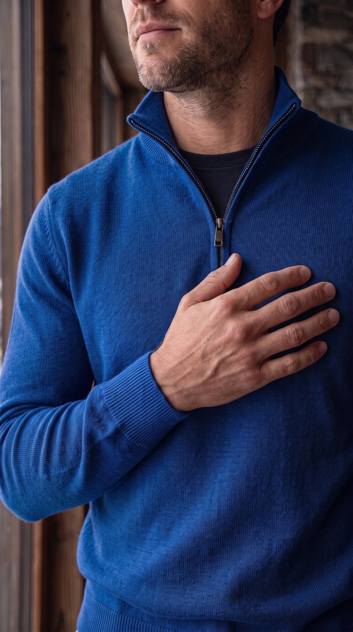 The Essence Cotton Sweater with Half Zip (Blue Colors)