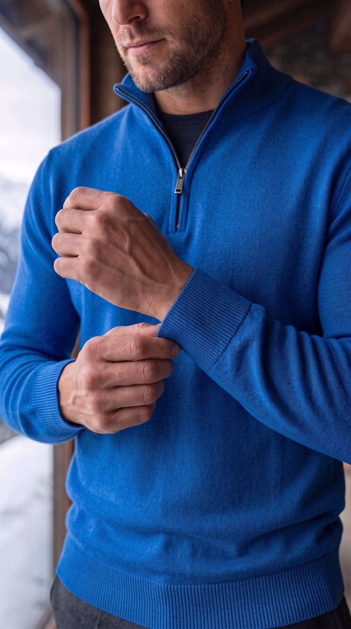 The Essence Cotton Sweater with Half Zip (Blue Colors)