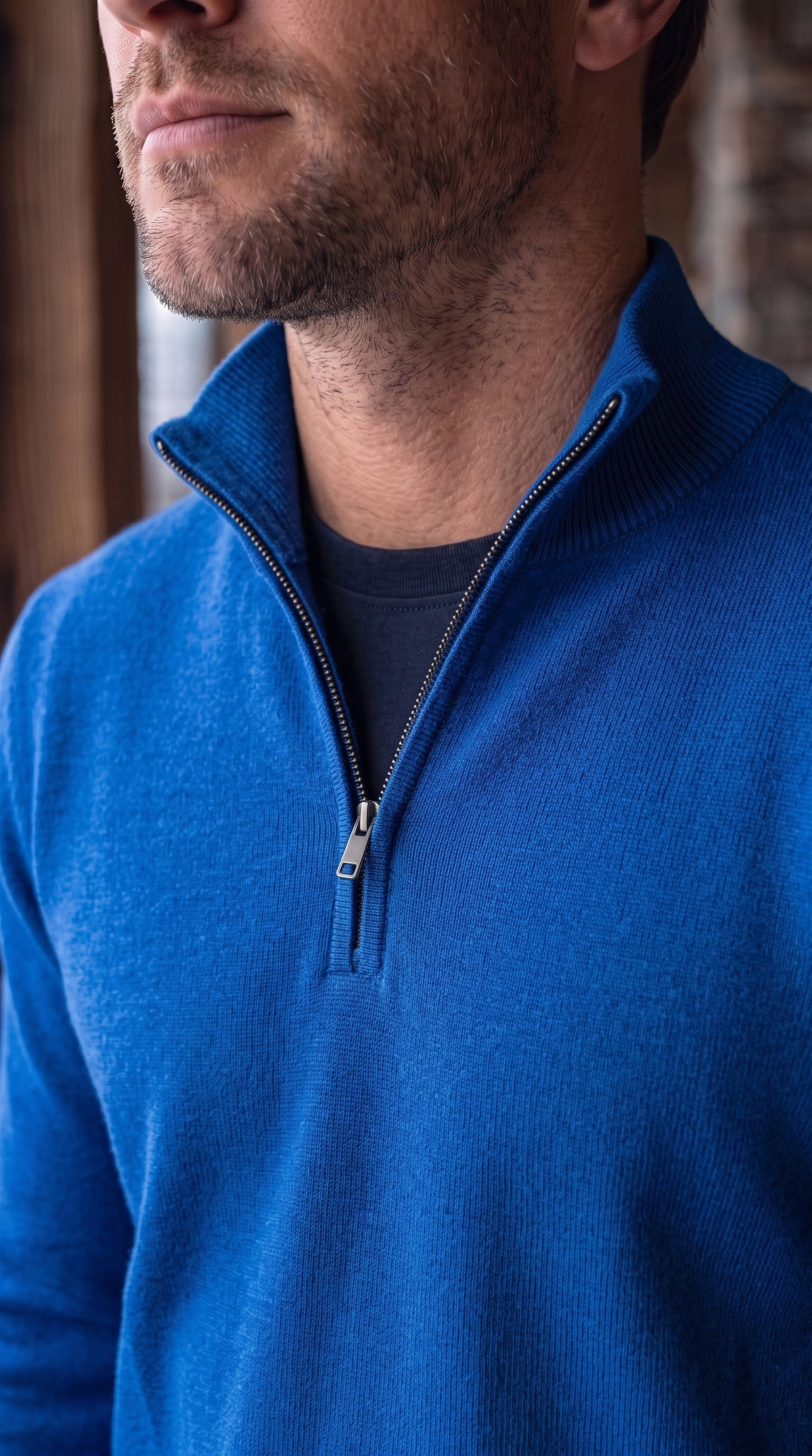 The Essence Cotton Sweater with Half Zip (Blue Colors)
