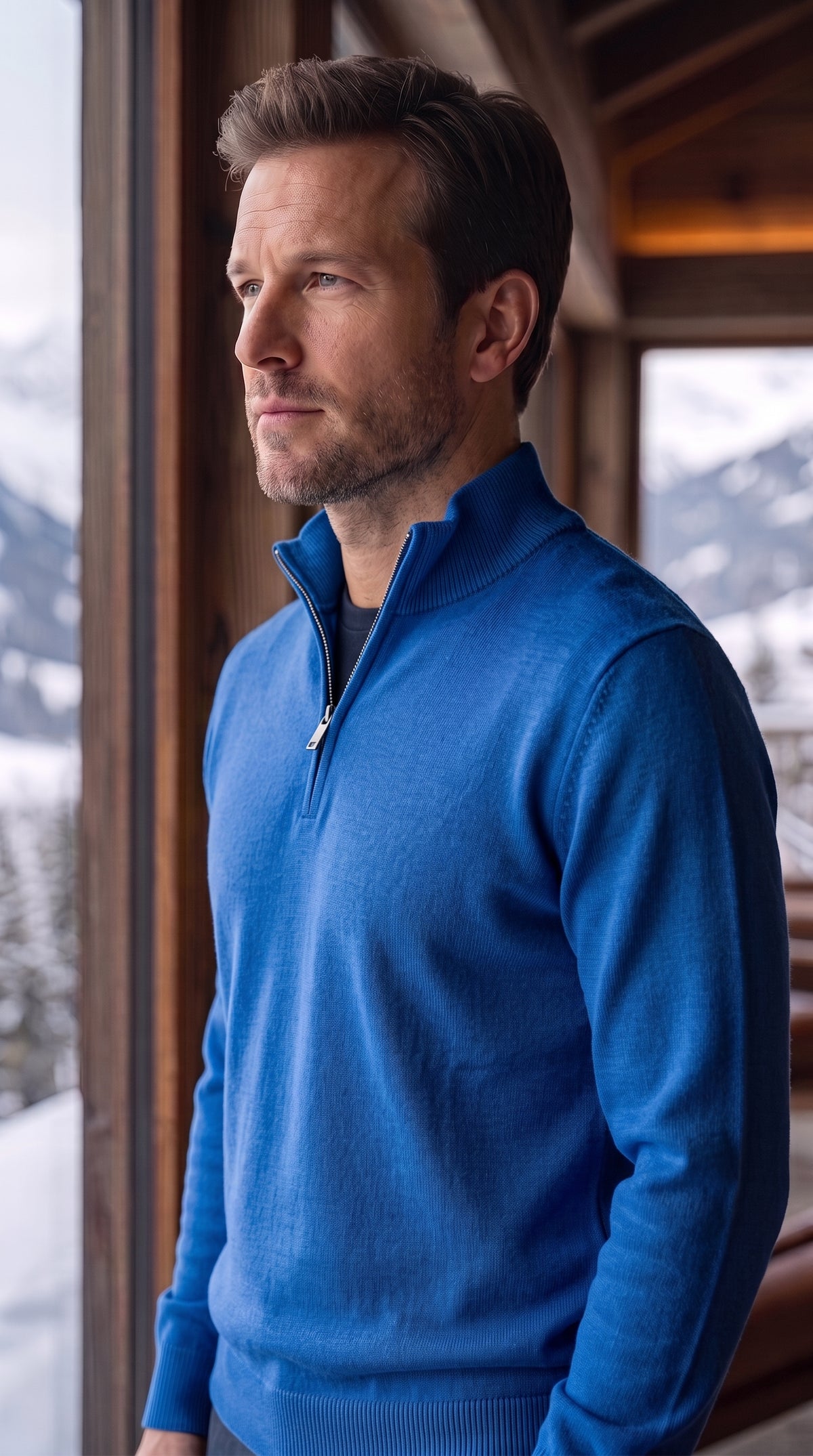 The Essence Cotton Sweater with Half Zip (Blue Colors)