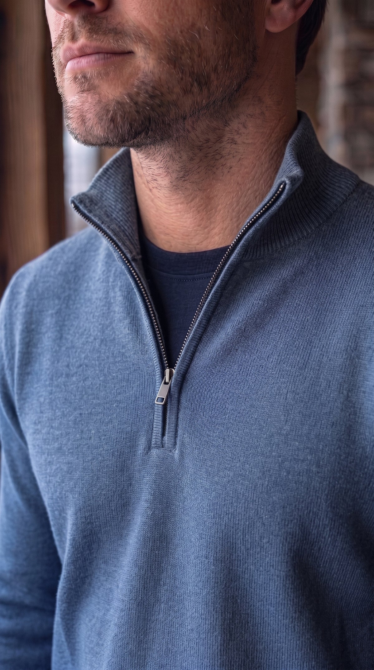 The Essence Cotton Sweater with Half Zip (Blue Colors)