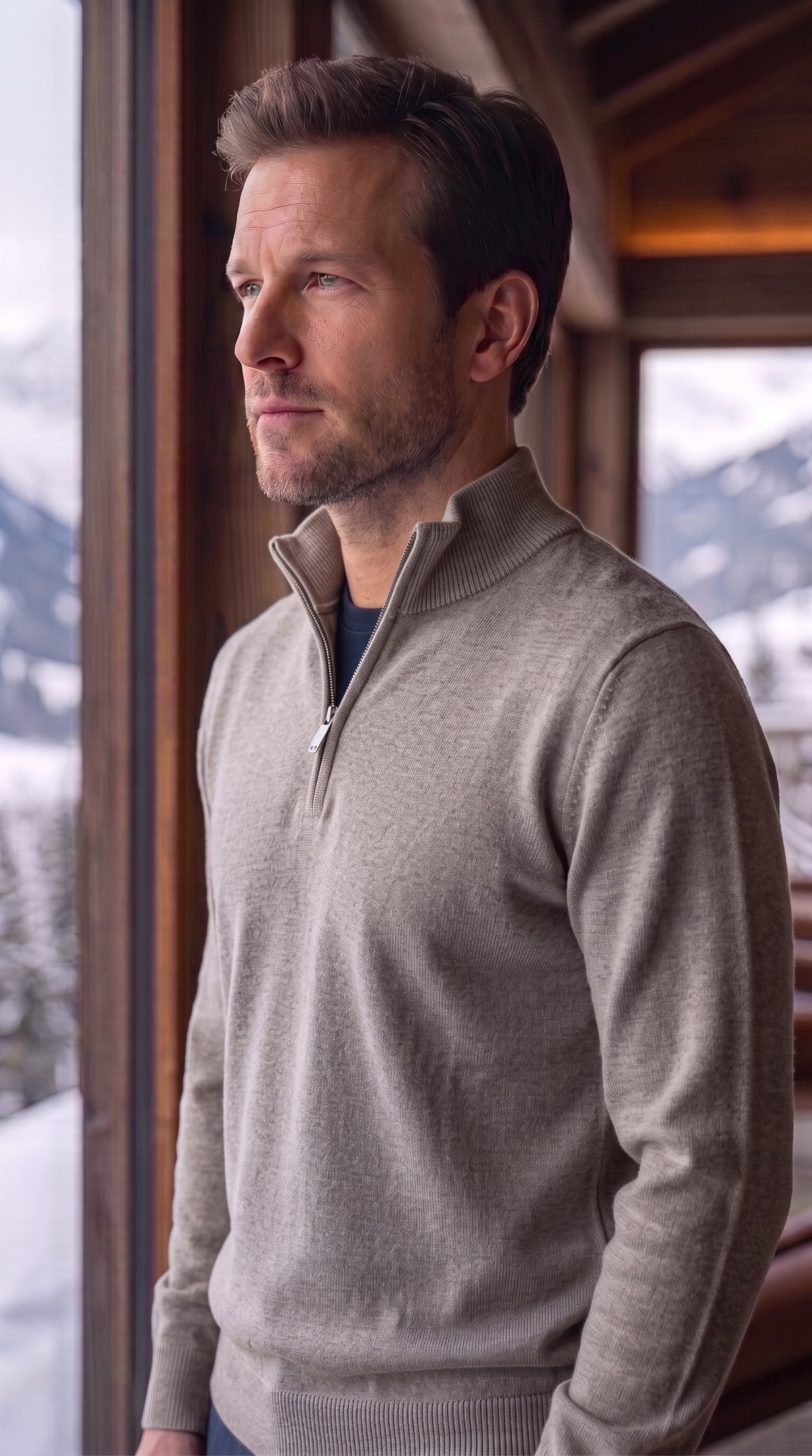 The Essence Cotton Sweater with Half Zip (Browns)