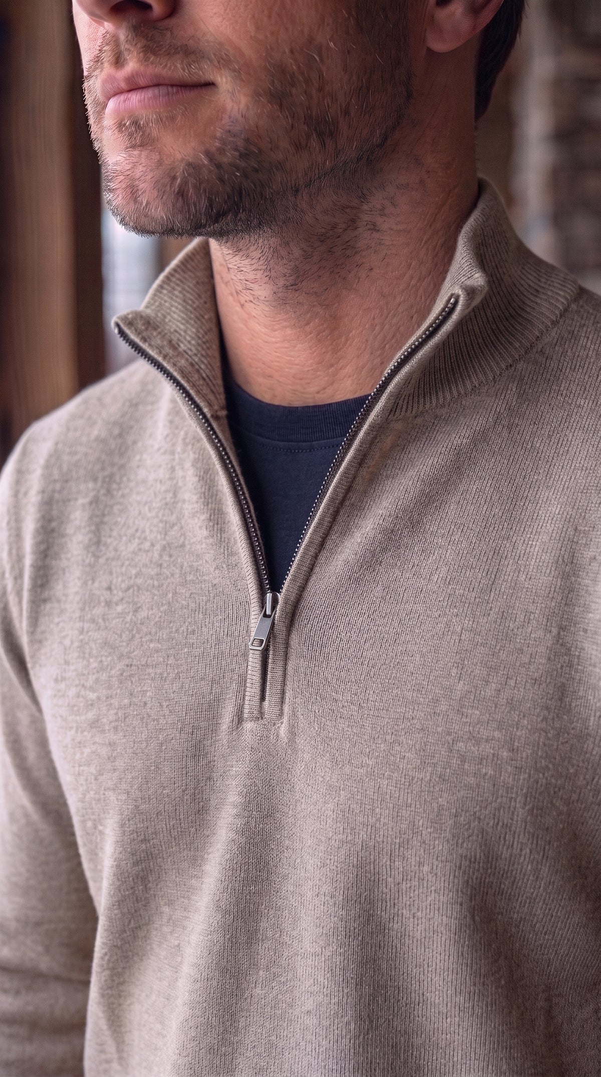 The Essence Cotton Sweater with Half Zip (Browns)