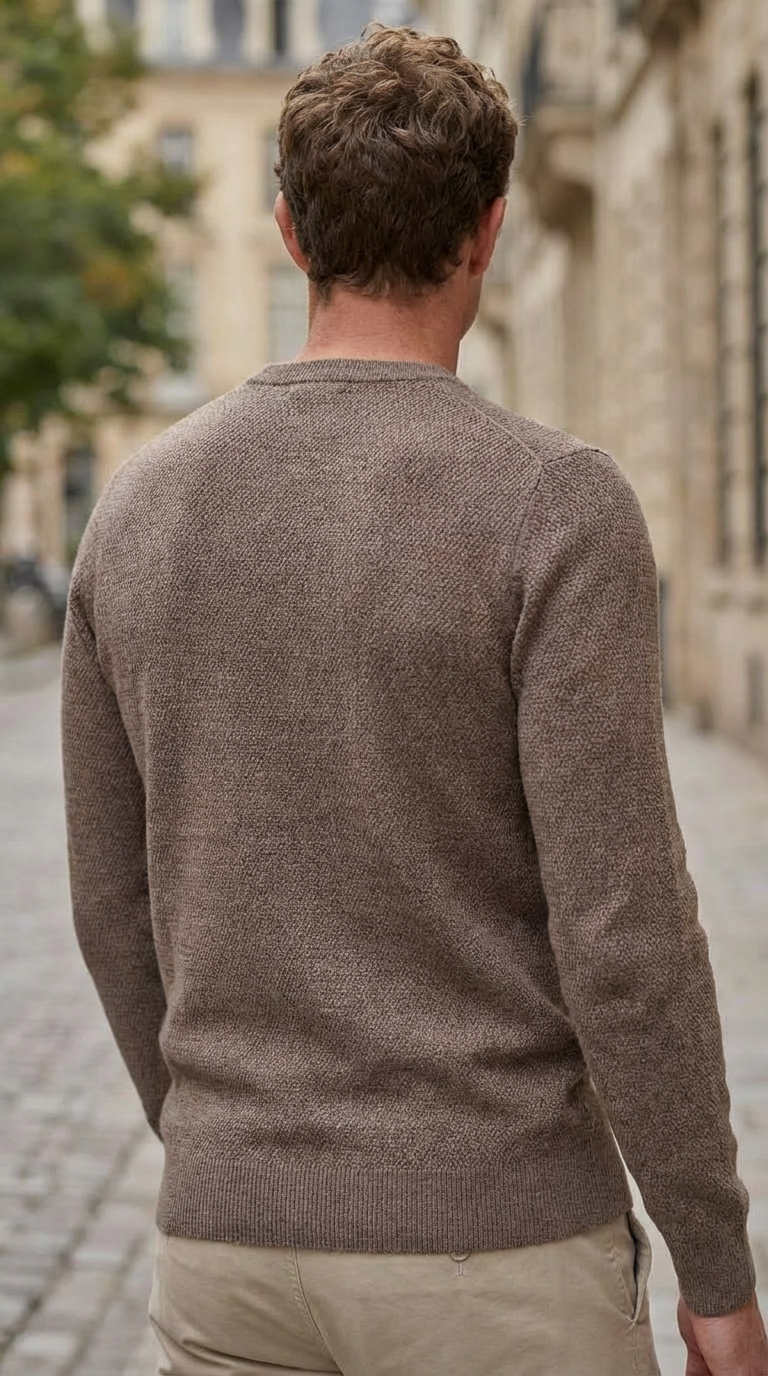 Taupe structured crewneck