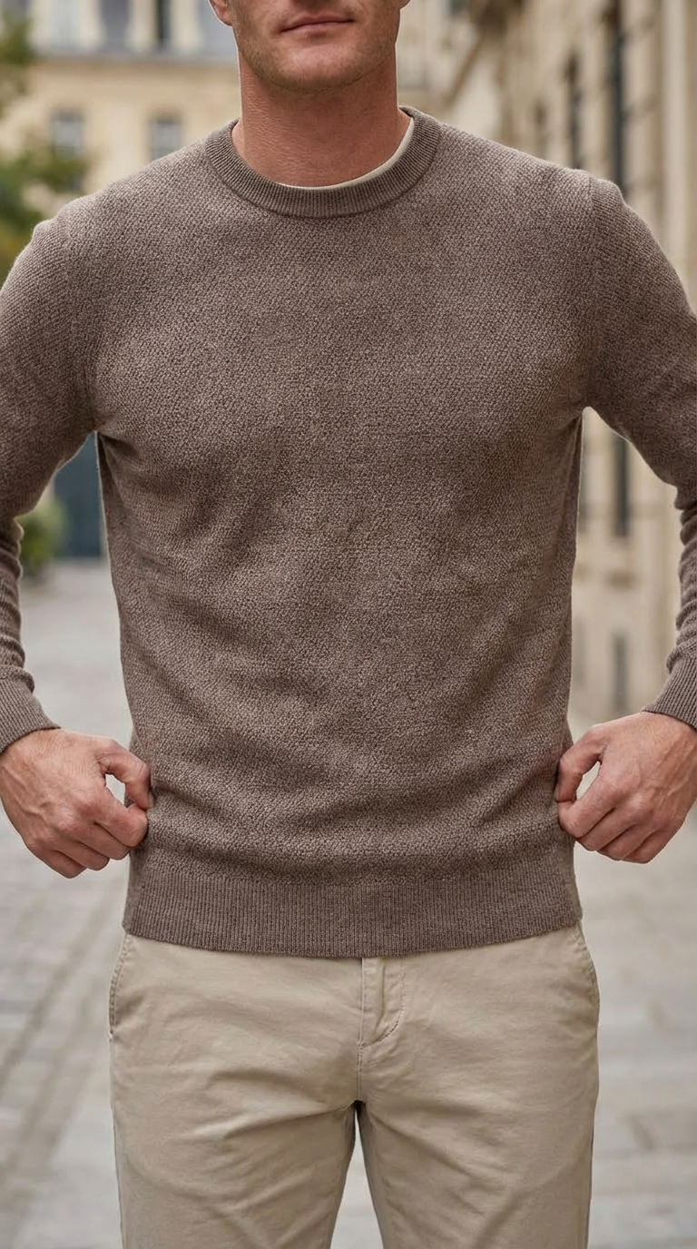 Taupe structured crewneck