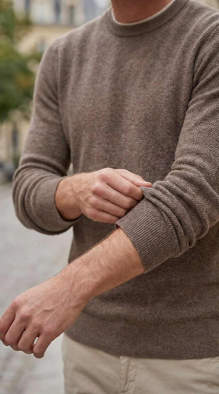 Taupe structured crewneck